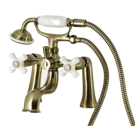 KINGSTON BRASS Deck Mount Clawfoot Tub Faucet with Hand Shower, Antique Brass KS228PXAB
